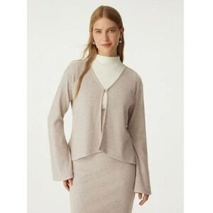 NWT OGL Thermal Rib Knit Flare Sleeve Front Hook Cardigan Heather Size Medium